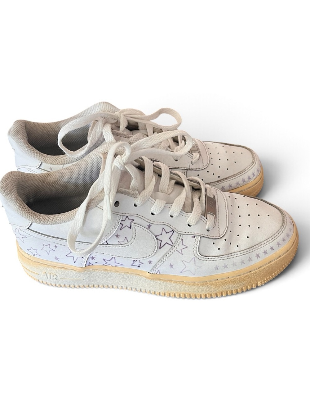 Nike Air Force 1 Low White Purple Star Print Sneakers 6Y